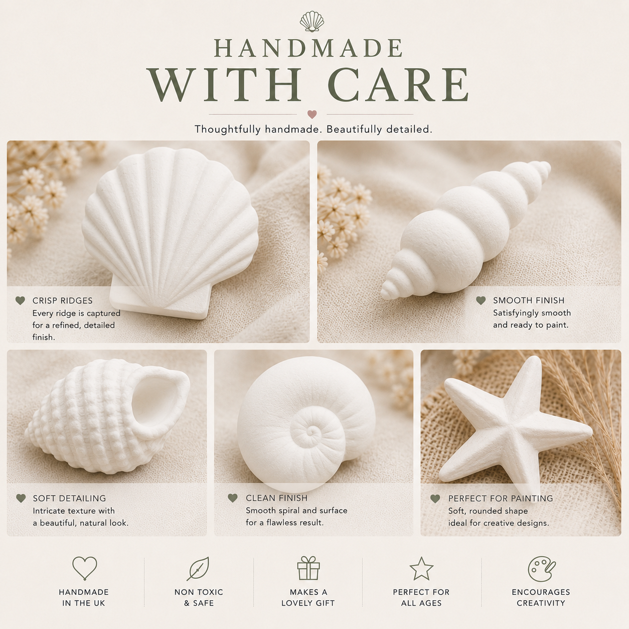 Paint Your Own Shell Kit | Handmade Plaster Coastal Craft Set