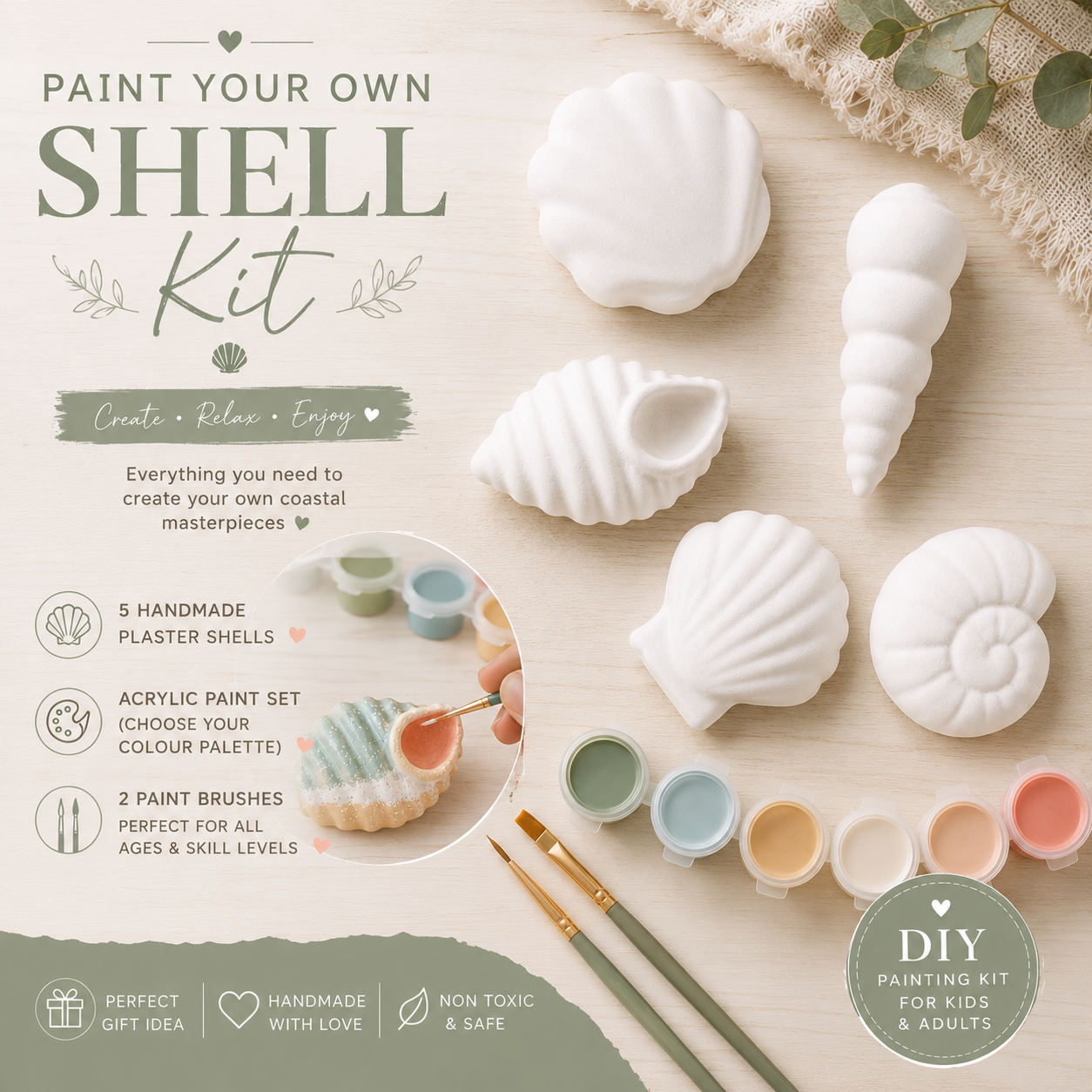 Paint Your Own Shell Kit | Handmade Plaster Coastal Craft Set