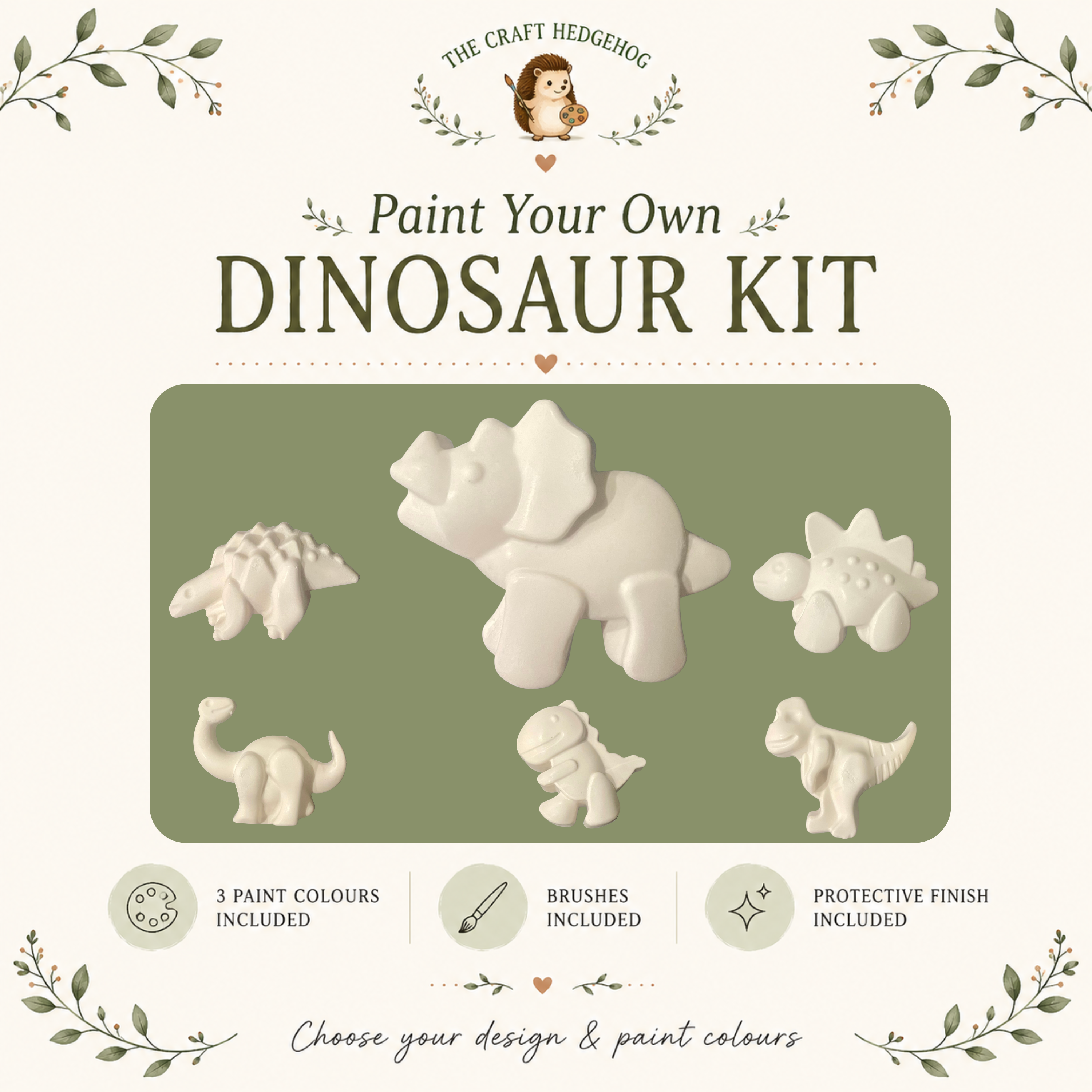 Paint Your Own Dinosaur Craft Kit | Plaster Painting Set with Brushes