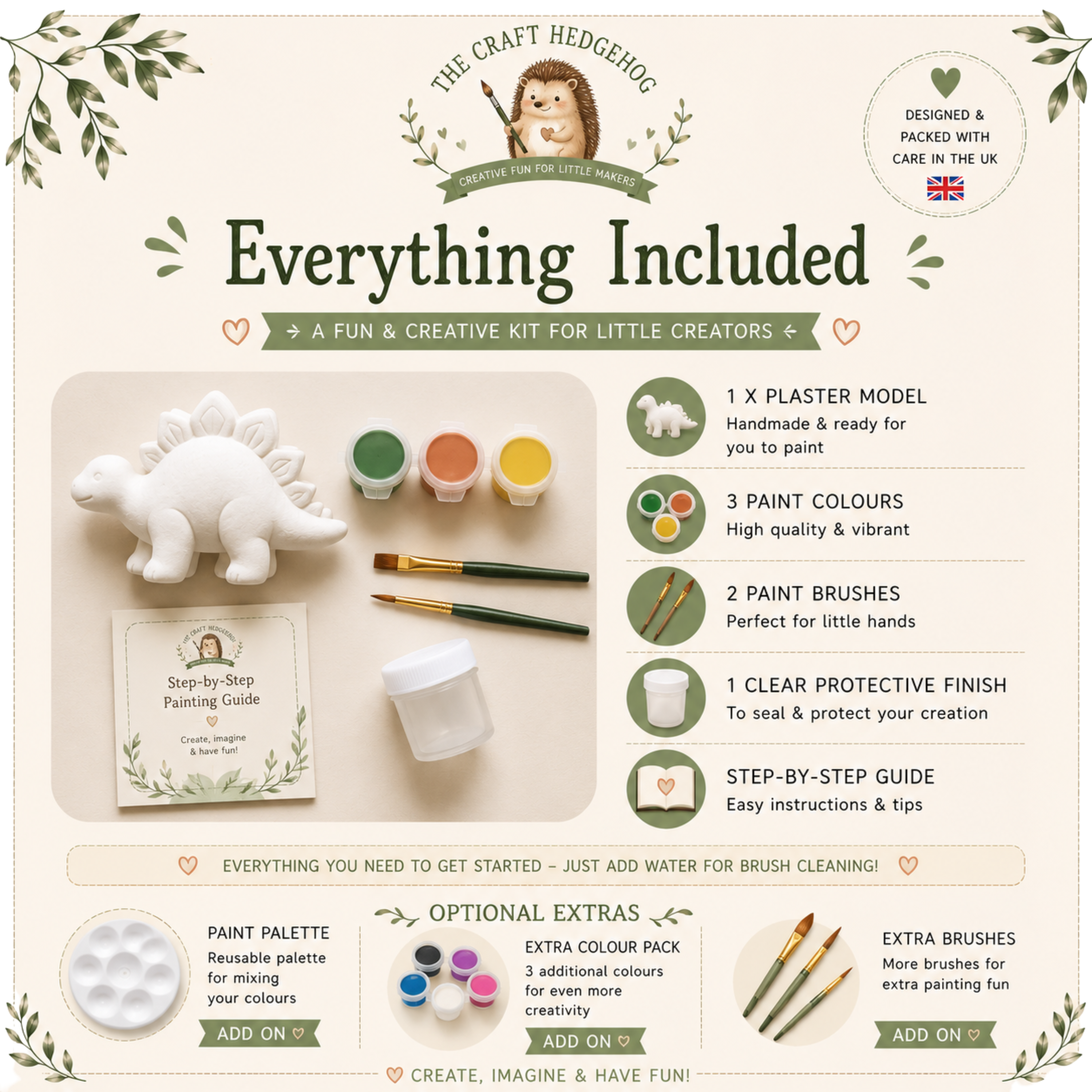 Paint Your Own Dinosaur Craft Kit | Plaster Painting Set with Brushes