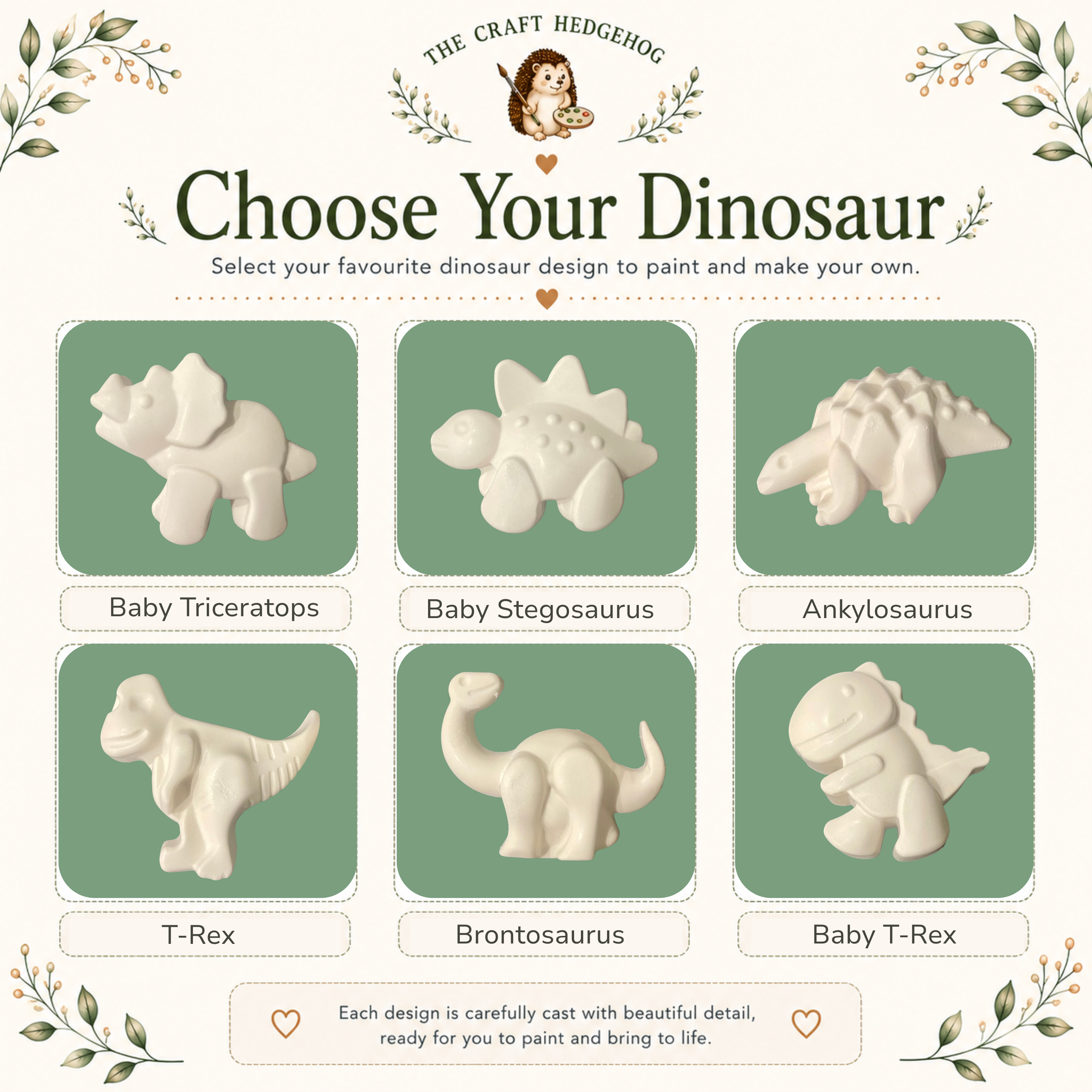 Paint Your Own Dinosaur Craft Kit | Plaster Painting Set with Brushes
