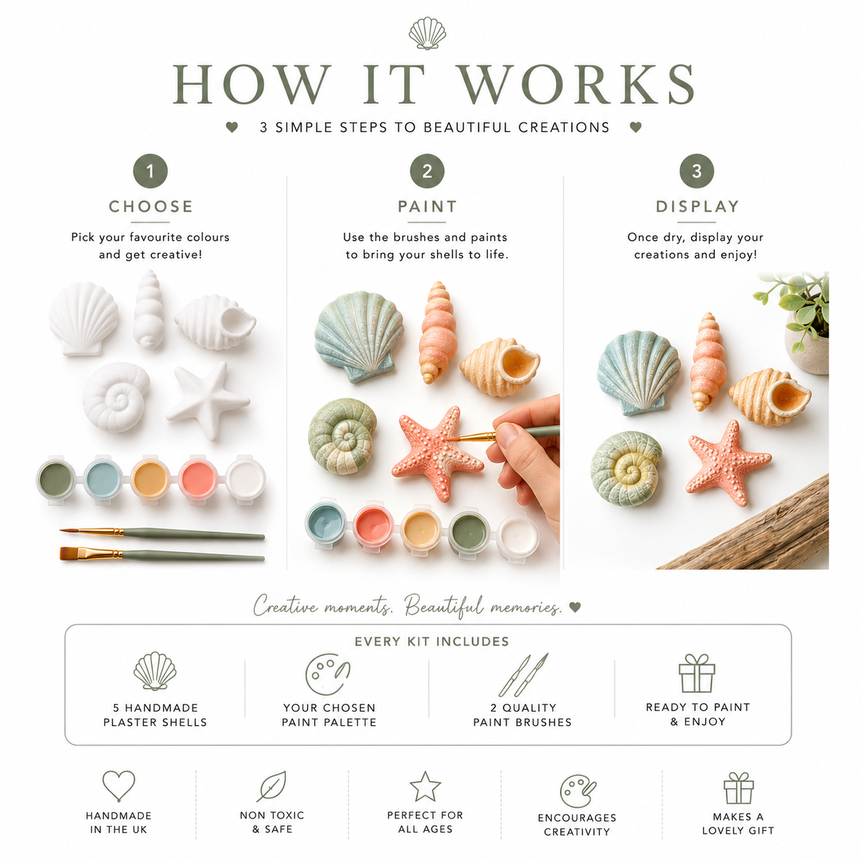 Paint Your Own Shell Kit | Handmade Plaster Coastal Craft Set