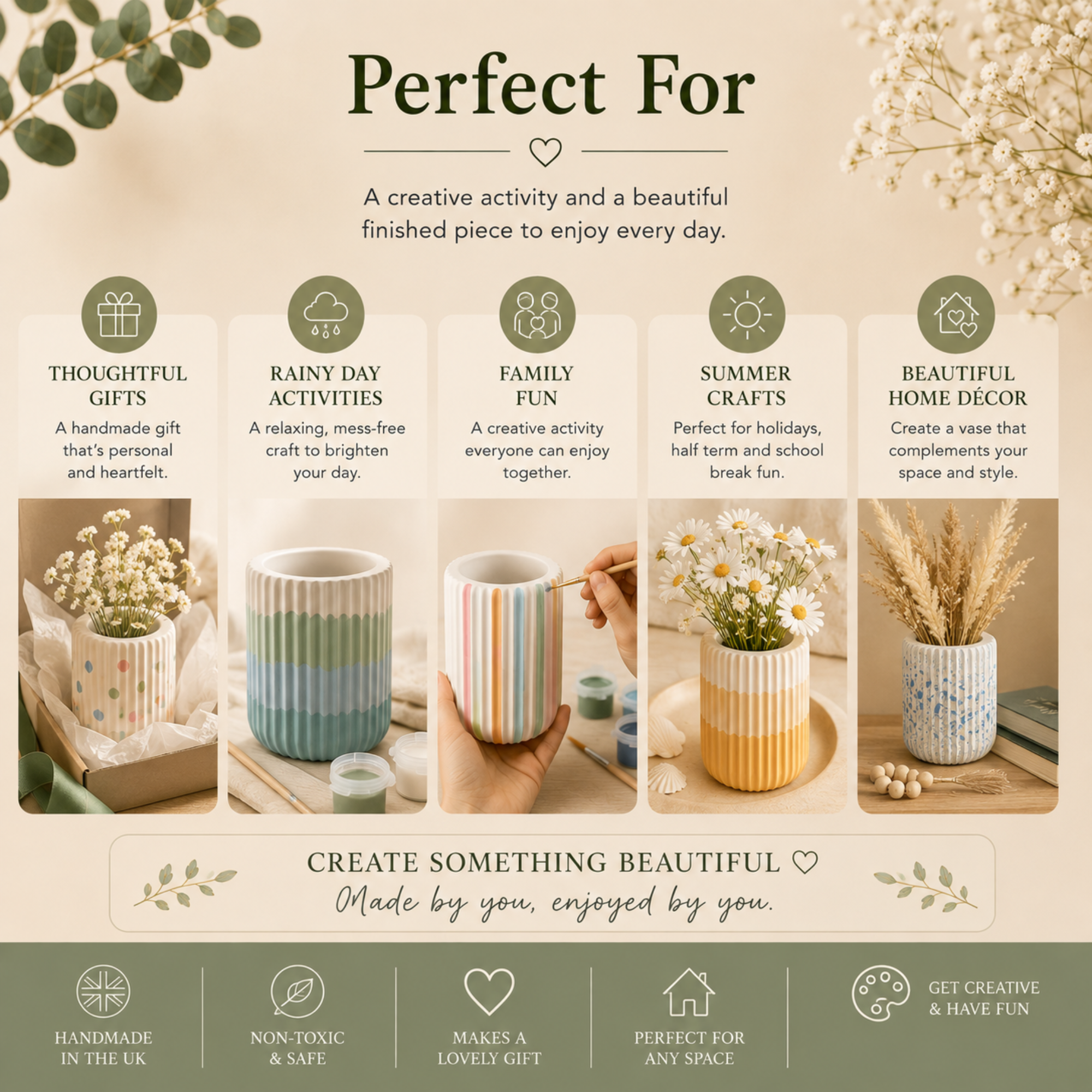 Paint Your Own Ribbed Vase Kit | DIY Ceramic Style Craft Kit | Handmade Gift | Home Décor Activity