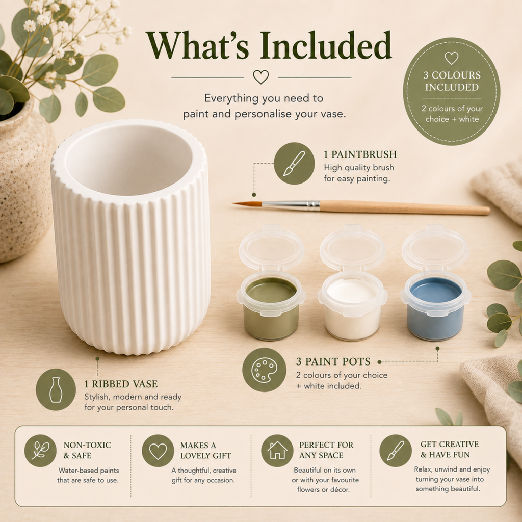 Paint Your Own Ribbed Vase Kit | DIY Ceramic Style Craft Kit | Handmade Gift | Home Décor Activity